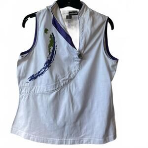 Jamie Sadock White Top with Purple and Green Accents